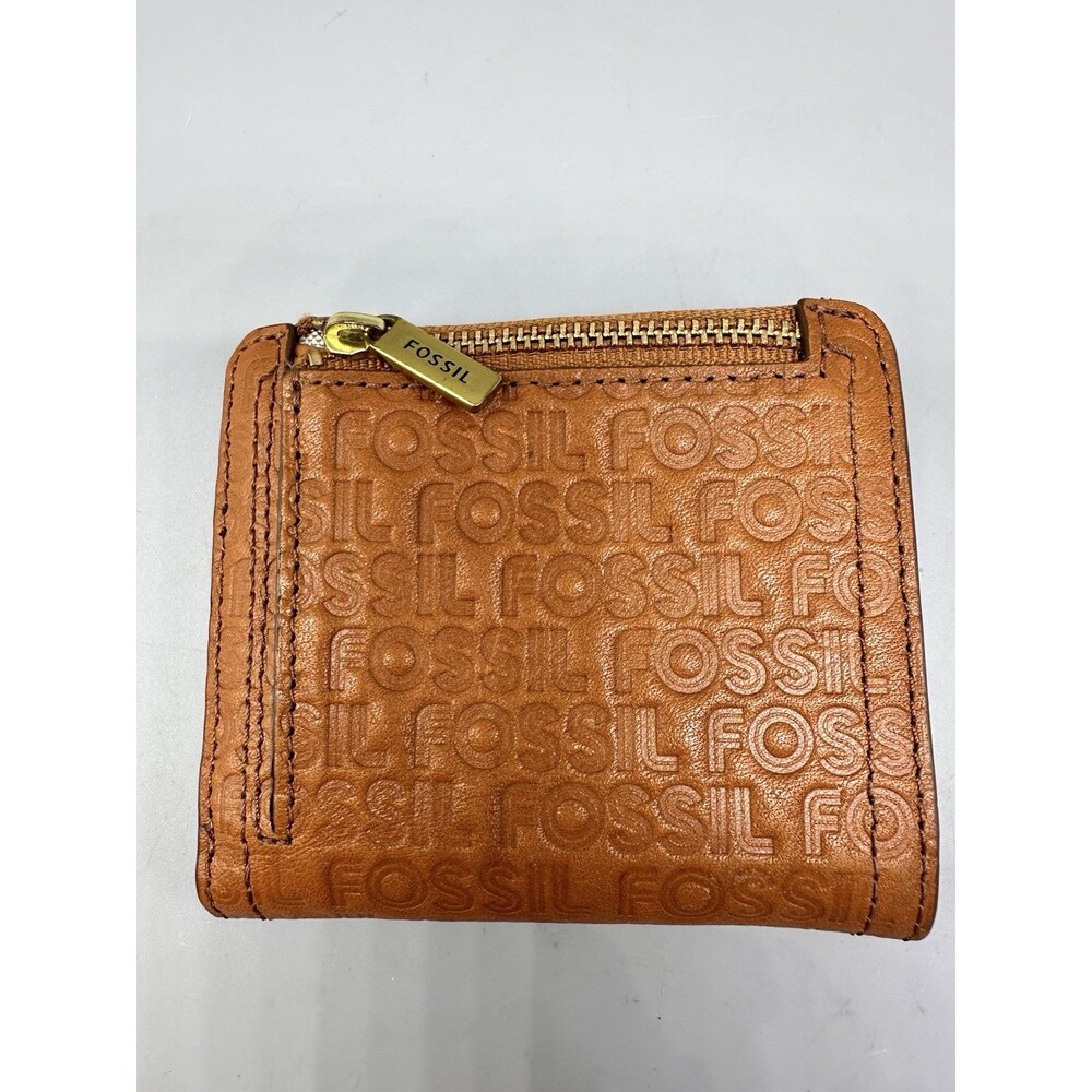 Fossil Embossed Logo Logan Bifold Wallet Brown Leather RFID Card Case